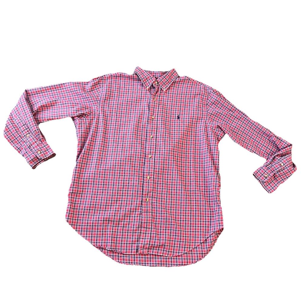 Ralph Lauren Men’s Button Down Shirt Plaid Pink Blue